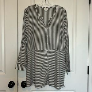 J. Jill Gray White Stripe Button Front Roll Tab Long Sleeve Tunic Top XL